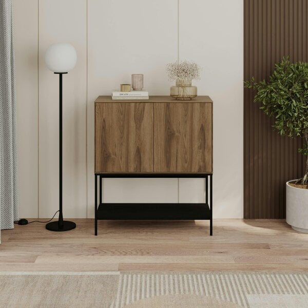 Decortie Amira 80cm Modern Console Table, Small Sideboard with Metal Legs & Push-to-Open Doors