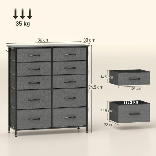 Wyld Haus Babara Fabric And Metal Charcoal Grey 10 Drawer Storage Chest
