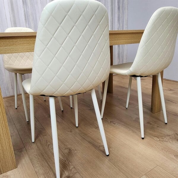 Kosy Koala Wooden Dining Table with 4 Cream Gem Patterned Chairs Rusteic Effect Table with Cream Chairs