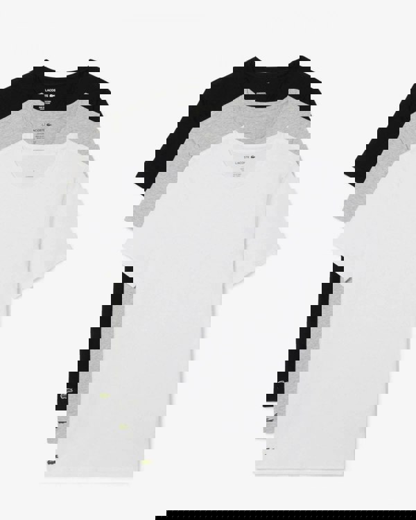 Lacoste Mens 3-Pack Plain Mens T-Shirts - White/Silver Chine-Black BXY
