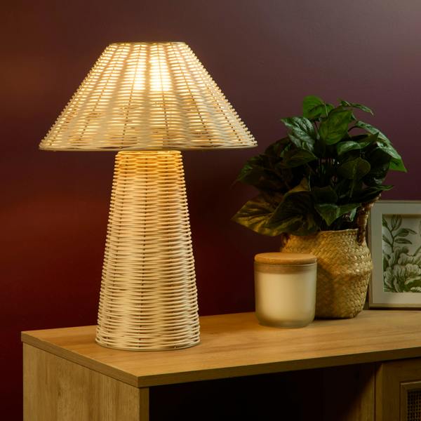 Rustic Wicker Table Lamp with Coordinated Base and Shade