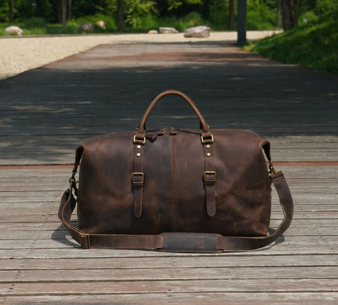 Touribag Zip Detail Genuine Leather Holdall - Dark Brown