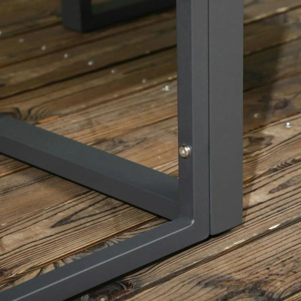 Grey aluminium patio furniture frame corner with metal leg and connecting bar
