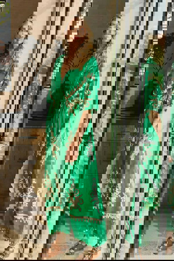 Green | Printed 3/4 Sleeve Jumpsuit