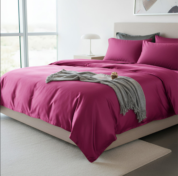 Anycozy Beddings Magenta AU EU King Size 3 Pc High End Satin Smooth Duvet Cover Set Luxury Polyester Silky Soft Cozy Bedding Set