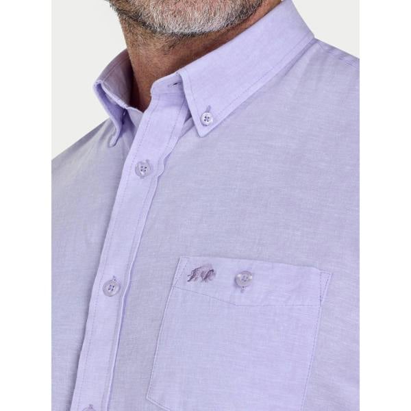 Raging Bull Mens Classic Linen Short-Sleeved Shirt - Lilac - 