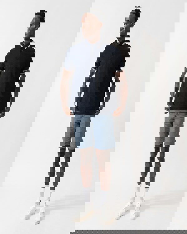 BOSS Green Paddy Mens Cotton-Piqué Polo Shirt with Contrast Logo - Navy 418