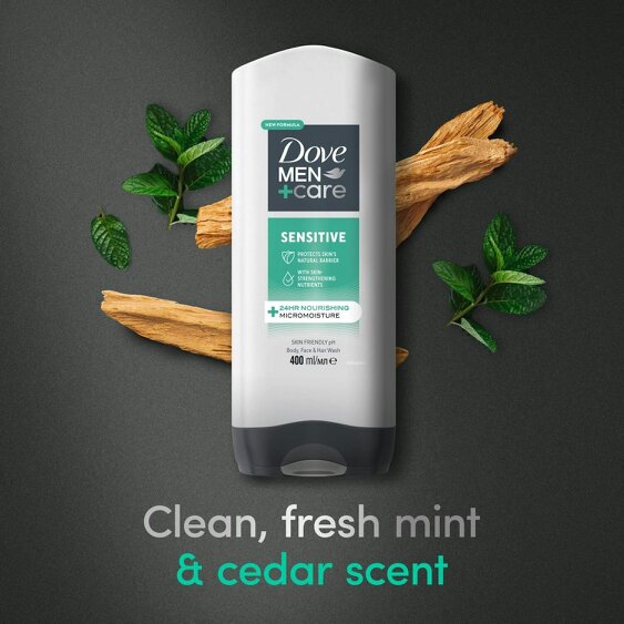Dove Men+Care Sandalwood + Vanilla 3-in-1 Hair, Face and Body Wash 6x400ml