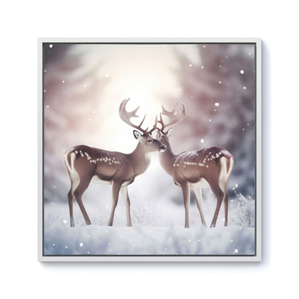 Warren Reed Reindeer In The Snow Framed Canvas