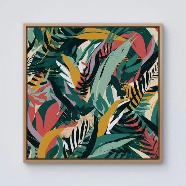 Warren Reed Coloured Tropical Leaves Framed Canvas