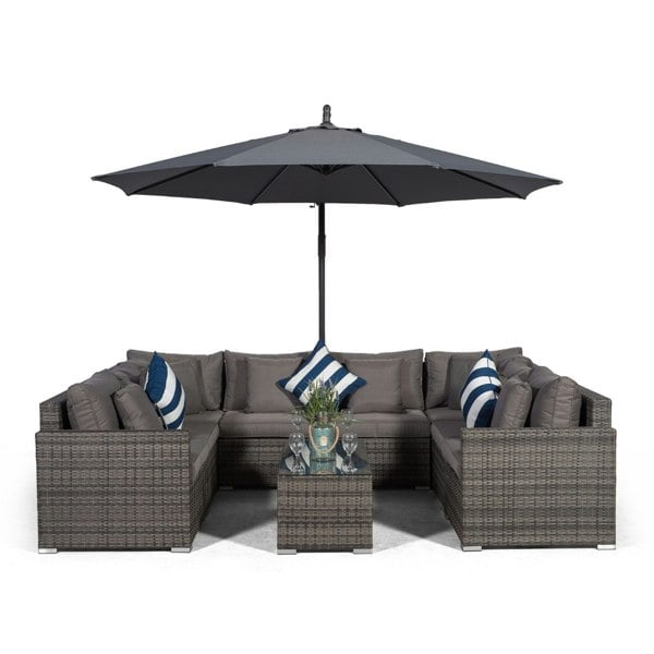 Giardino Havana 8 Seat Rattan Corner Sofa Conversation Set w/ Large Coffee Table