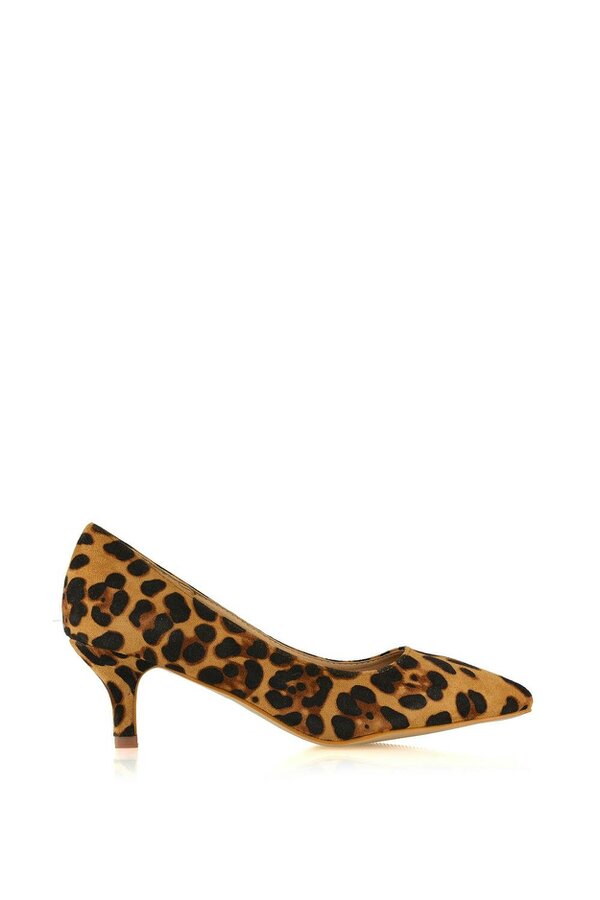 XY LONDON Pointed Toe Low Stiletto Kitten High Heel Court Shoes - Tan