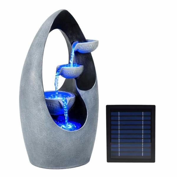 Gardenwize Solar Water Feature – Infinity Loop Fountain with LED Lights & Battery Backup