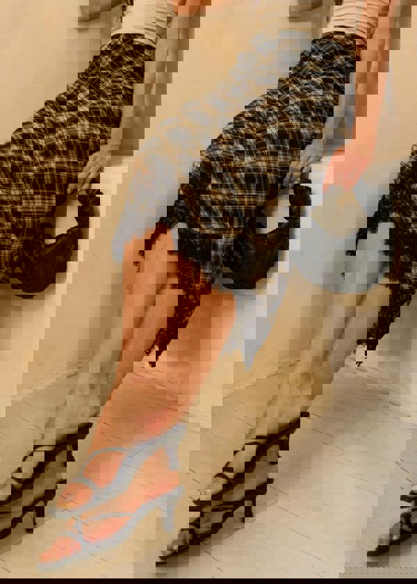 Gini London Mono Check Contrast Lace Bias Skirt