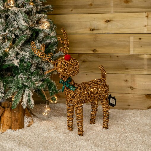 Samuel Alexander 67cm Battery Operated Light up Brown Christmas Reindeer with Red Nose & 80 Warm White LEDs