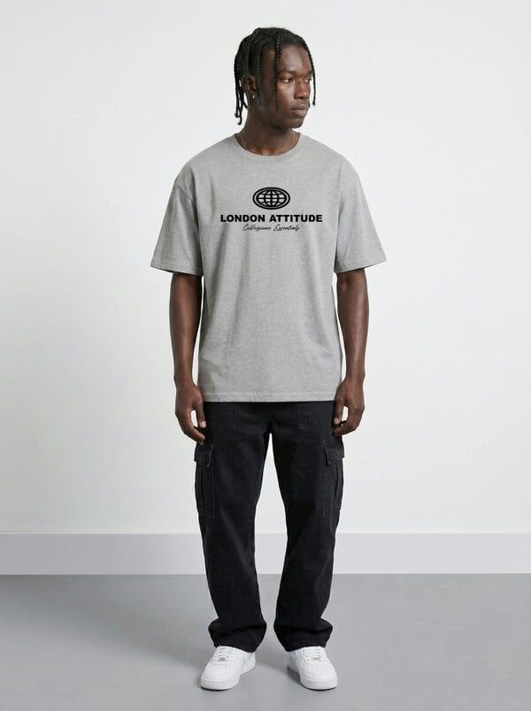 London Attitude Essential Globe Logo Premium Organic Cotton T-Shirt - Heather grey