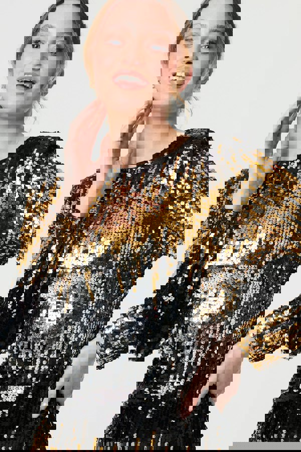 Gold | Sparkly Sequin Long Sleeve Mini Dress
