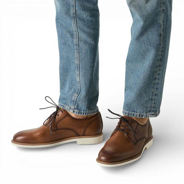 Tamaris Men's Cognac Brown Leather Plain Toe Smart Derby Shoes