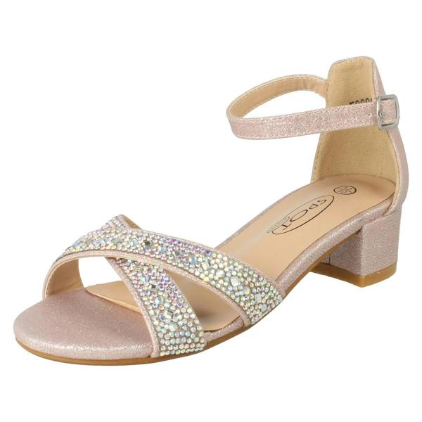 Spot On Girls Spot On Small Heeled Ankle Strap Glitter Sandals H1122