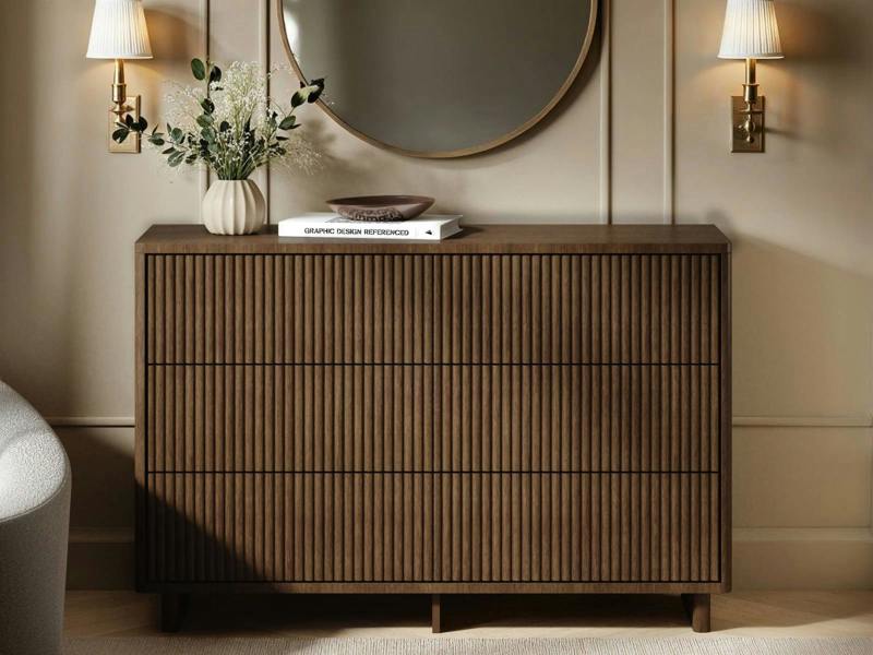 SOLACE+CO Velmor Ribbed Chest of 6 Drawers - Walnut