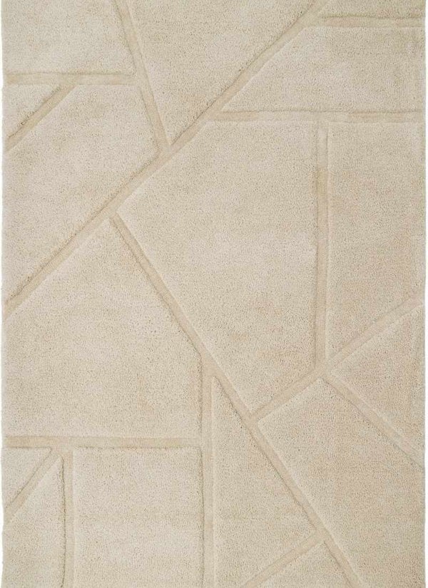 Scandinavian deep pile rug in cream featuring a minimalist geometric pattern, perfect for modern interiors.