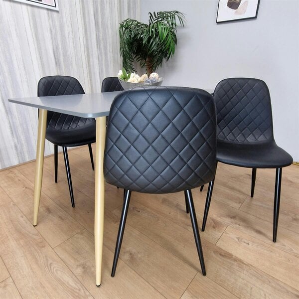 Kosy Koala Dining Table Set of 4 Wooden Grey Table with 4 Black Gem Patterend Chairs