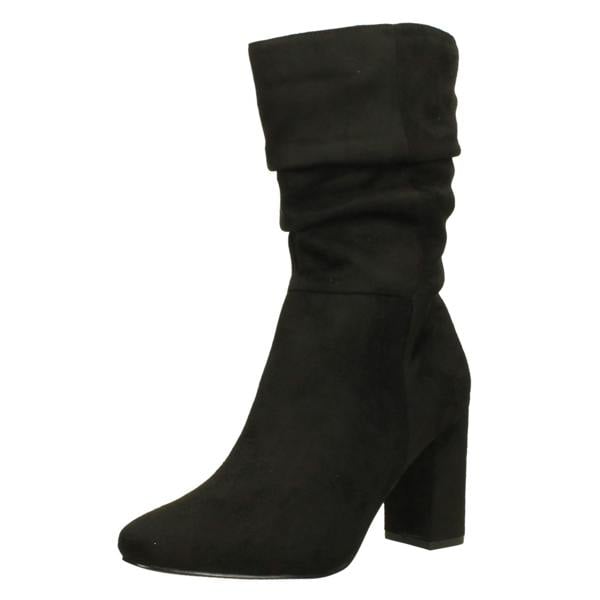 Spot On Ladies Spot On Mid Block Heel Calf Rouched Boots F51238