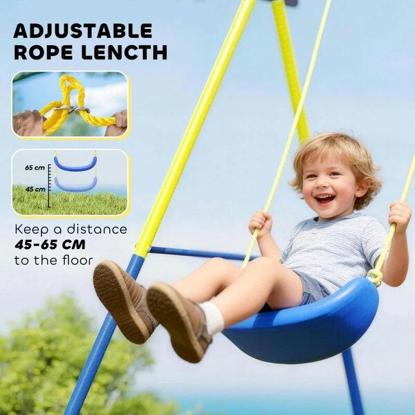4-in-1 Kids Swing Set with Saucer Swing, Basketball Hoop and Football Goal, Outdoor Playground Playset for Garden