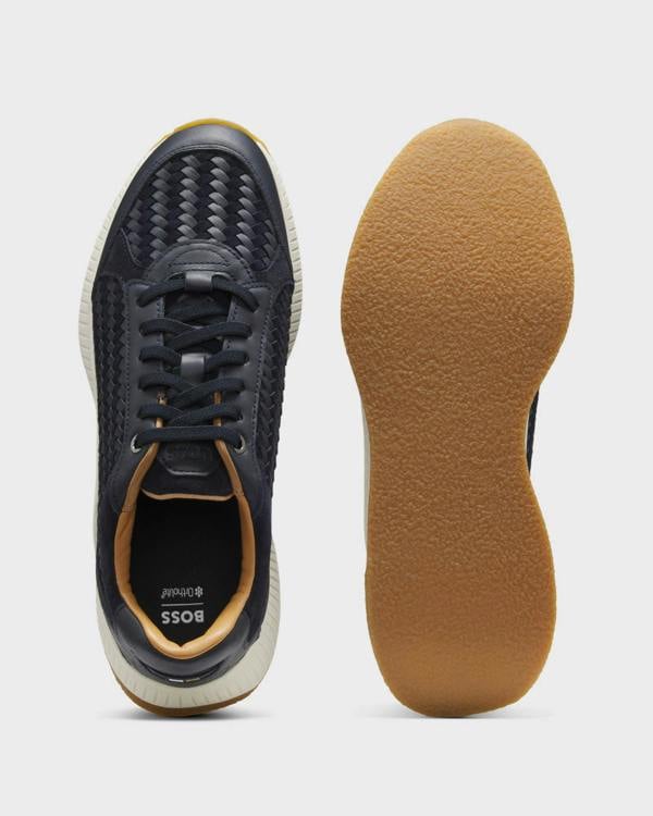 BOSS Orange TTNM EVO Mens Trainers with Woven uppers and Suede Trims - Dark Blue 401 | CHO | Designer Mens Trainers