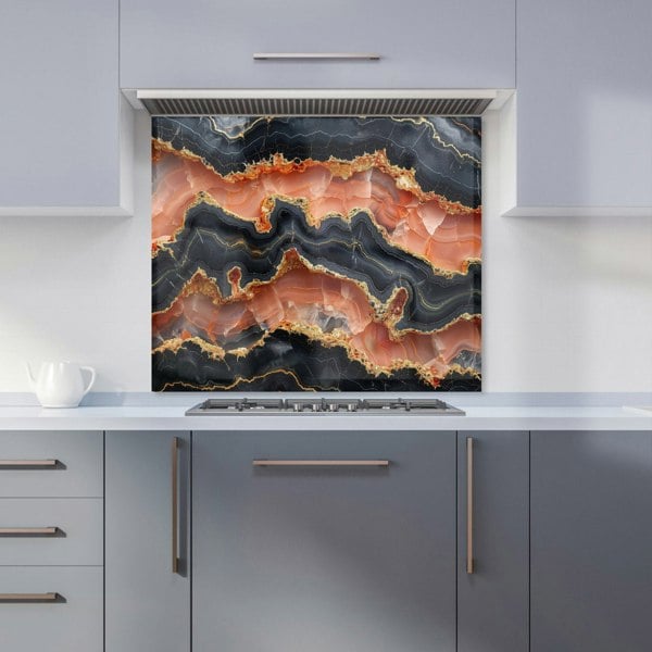 Warren Reed - Designer Black Pink And Gold Marble Effect Kitchen Splashback