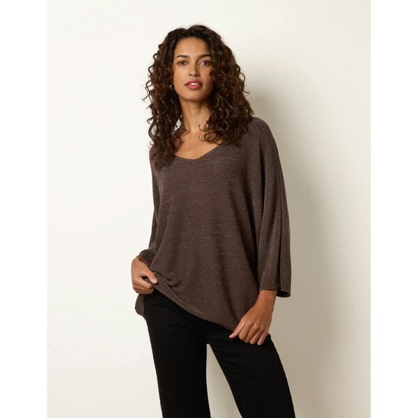Blue Vanilla Metallic V Neck Knitted Ripple Jumper