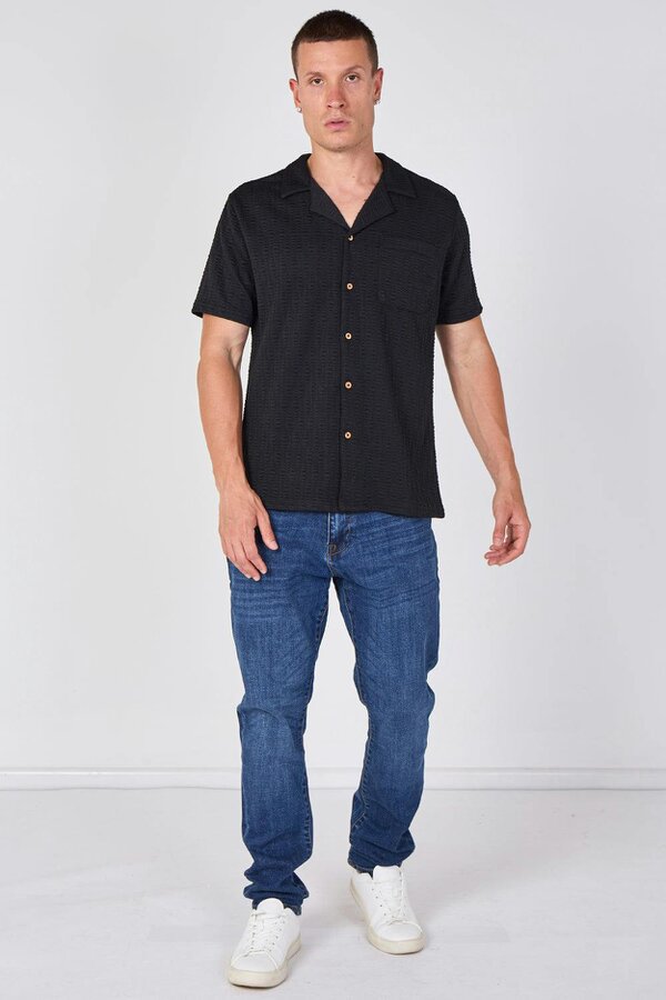 Textured Short Sleeve Revere Collar Shirt