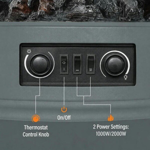 1kW-2kW Vintage Electric Fireplace Heater - Grey