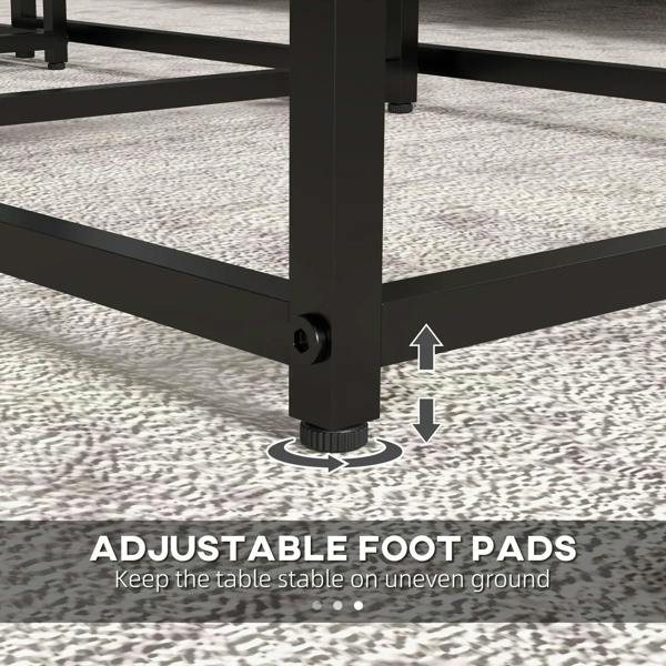 Black steel table legs with adjustable foot pads for uneven ground