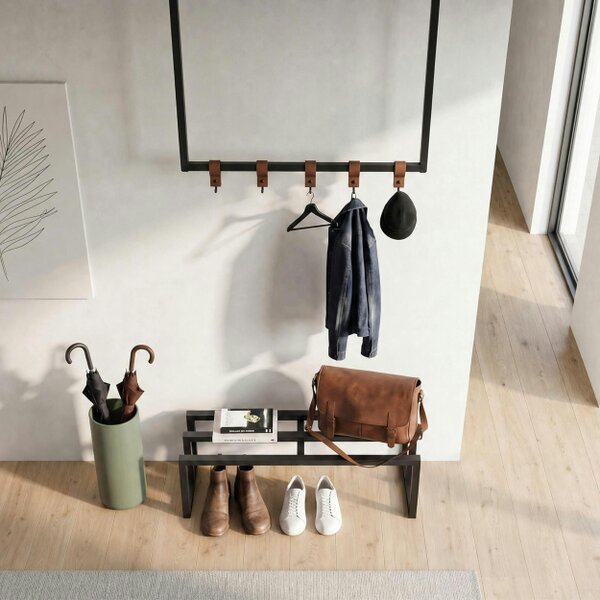 Decortie Roya Hall Set Shoe Rack, 5 Metal Hook Wall Rail 72 x 30 x 50.2 cm
