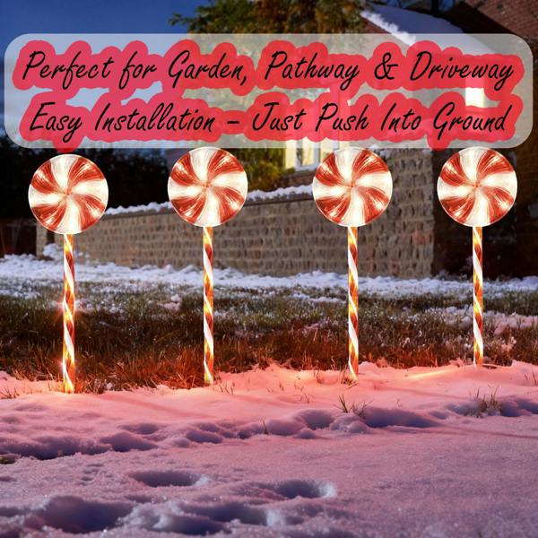 63cm Outdoor Red Lollipop Candy Cane Light Set of 4, Battery Operated with 8 Modes and Timer image 6
