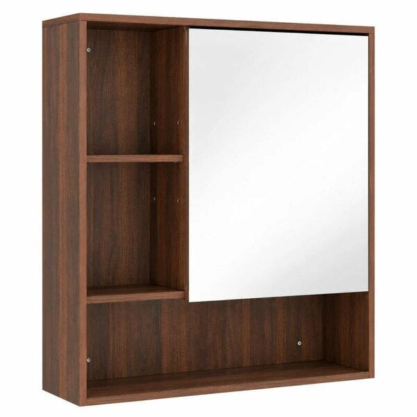 Bathroom Mirror Cabinet, Wall-Mounted Bathroom Cabinet with Mirror Door, Adjustable Shelves, Walnut Brown