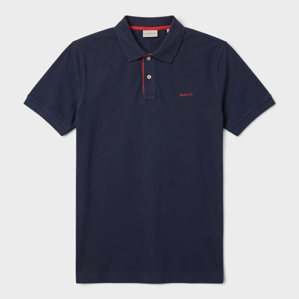 GANT Logo Piqué Polo Shirt Navy Red
