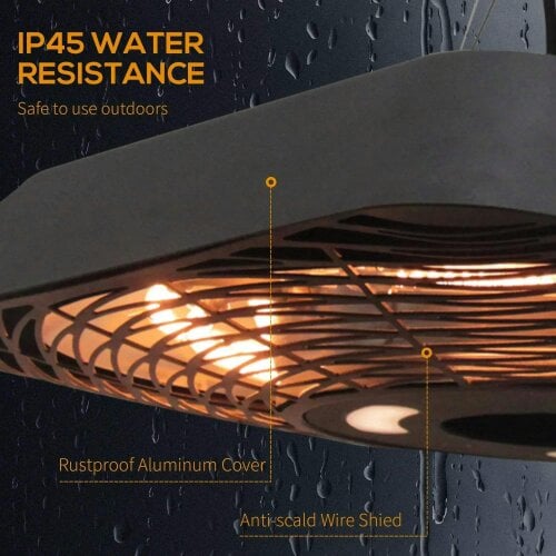 Bobobiy 2000W Electric Hanging Patio Heater Ceiling Mounted Halogen Heating Indoor Outdoor with Remote Control Aluminium