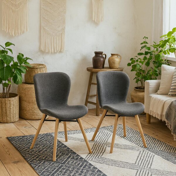 Wyld Haus Set of 2 Acorn Dining Chairs Grey Fabric and Oak Legs