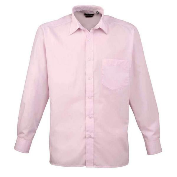 Premier Mens Poplin Long-Sleeved Shirt - Pink