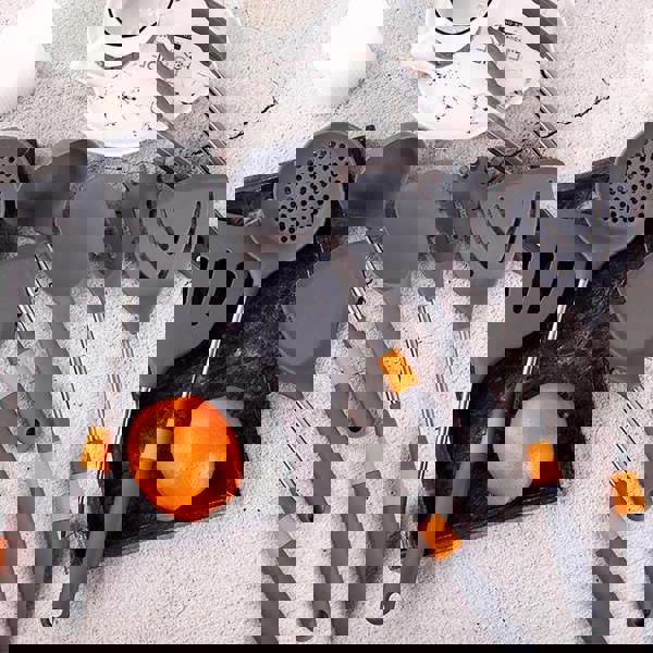 Anygleam 7-piece grey heat-resistant cooking utensil set, includes rice spatula and storage holder—perfect for nonstick cookware.