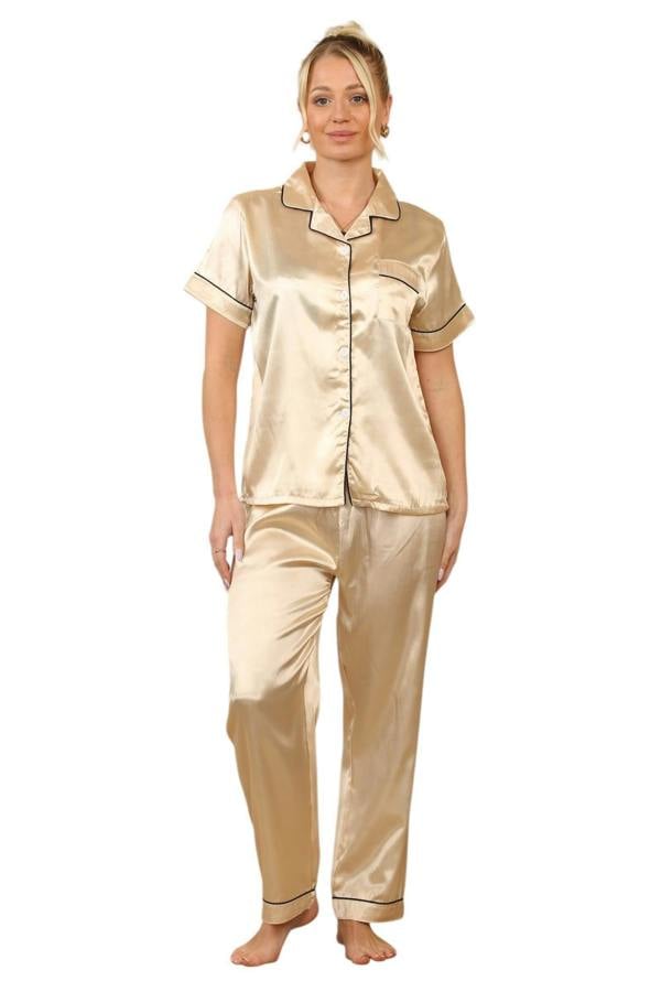 Champagne Satin Pyjama Set – Elegant & Comfortable Sleepwear for Women