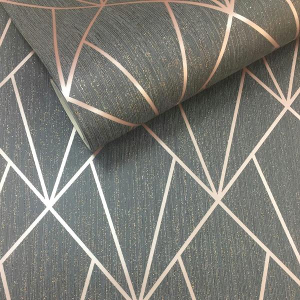 Indra Charcoal & Rose Gold Wallpaper image 3