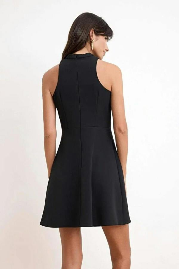 Wardrope Essentials Scoop Neck Lined Short Mini Stretch Woven Dress