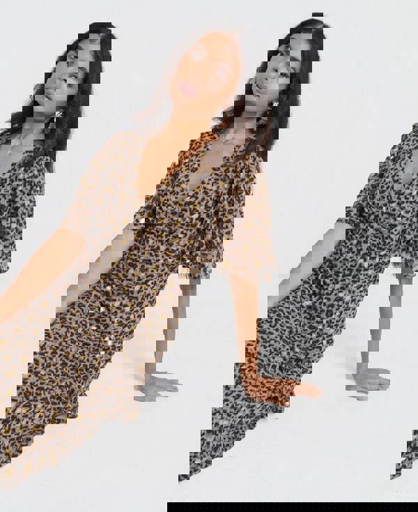 Ruffle Animal Foil Midi Dress