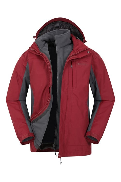 Mountain Warehouse Mens Thunderstorm 3 in 1 Waterproof Jacket - Red