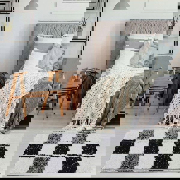 Geometric Design Thick Shaggy Area Rugs Grey