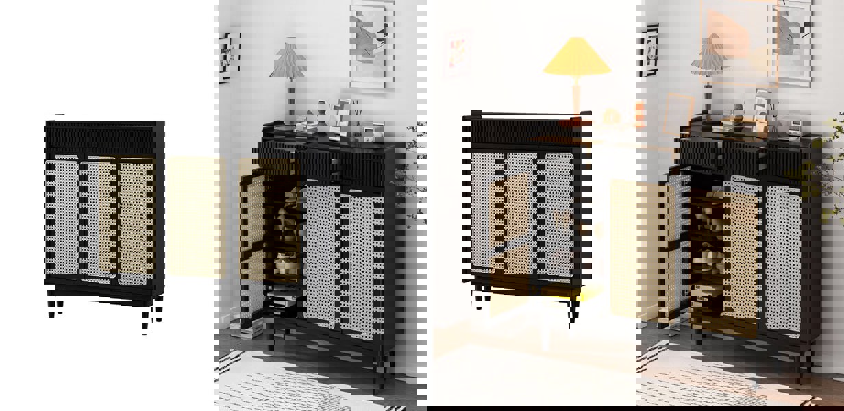 Merton Rattan Shoe Storage With Drawer, Black-Rit Concept-Rit Concept