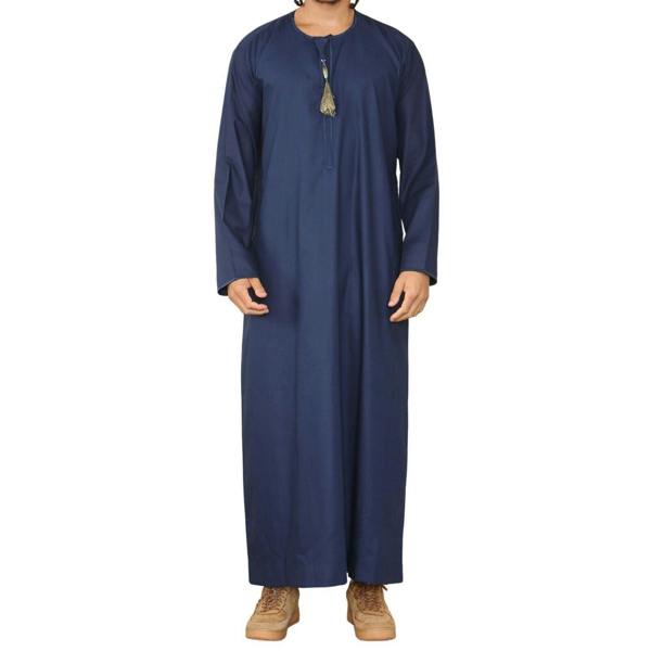 Infinity Leather Mens Thobe Jubba Saudi Islamic Arab Eid Emirati Kaftan Jubbah Tassel Robe